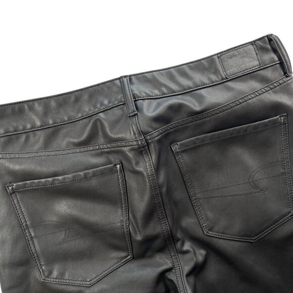 American Eagle Pants 16 Short Black Vegan Faux Leather Skinny Cropped Inseam 26" - Picture 3 of 12